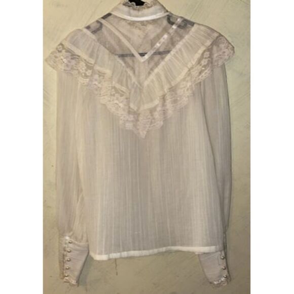Vtg 1970s Gunne Sax Jessica's Gunnies Victorian High Neck Blouse Ivory Pearls M - Picture 3 of 12